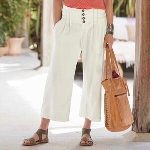 Sundance Villa Tencel Linen Crop Wide Pleat Vacation Pants Sz 8 White